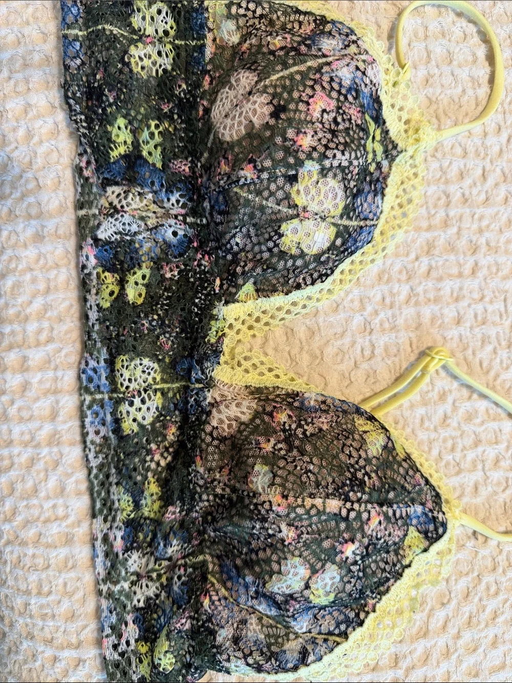 Floral Lace Bralette Tops- Black with Pink Floral